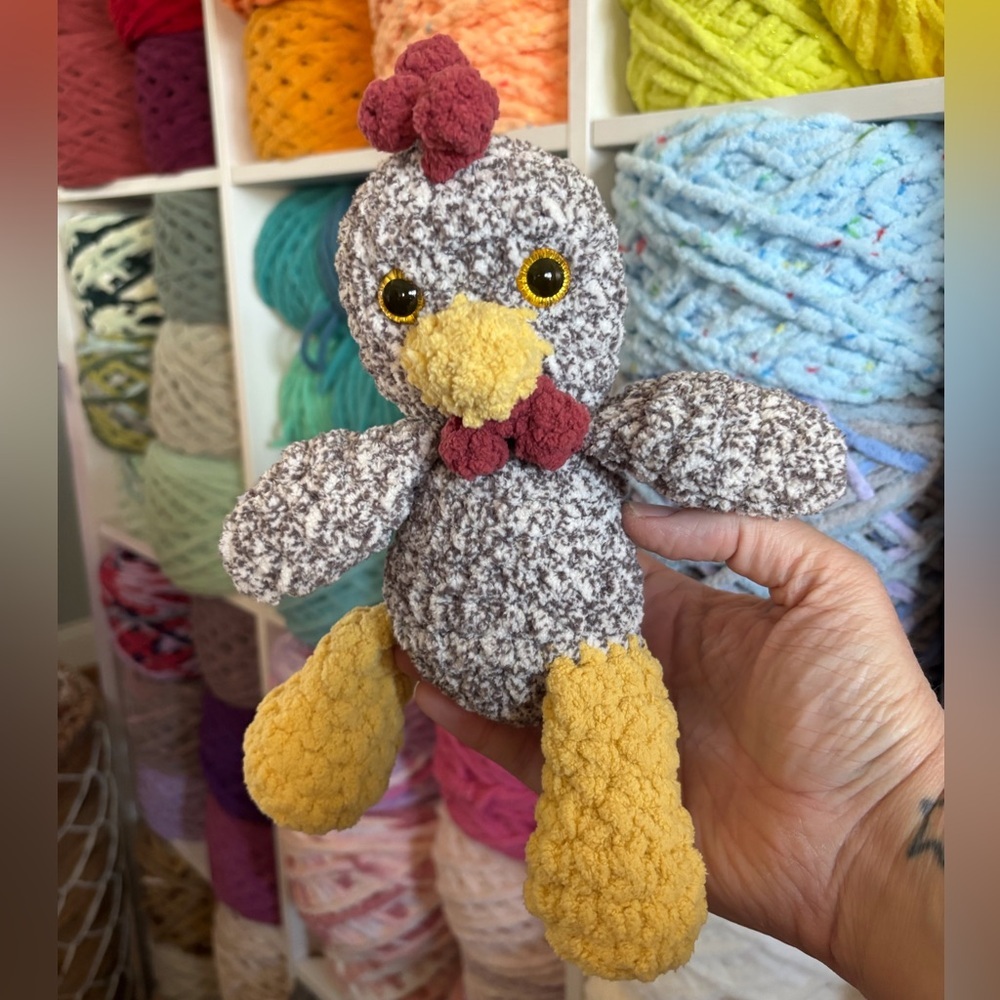 Handmade crochet marbled chicken sitting plush